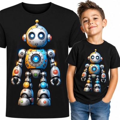 Koszulka chłopięca z retrofuturystycznym robotem - motyw science fiction