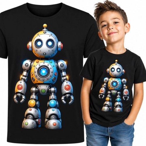 Koszulka chłopięca z retrofuturystycznym robotem - motyw science fiction