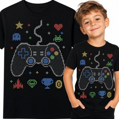 Koszulka chłopięca z kontrolerem do gier - pikselowy motyw retro arcade