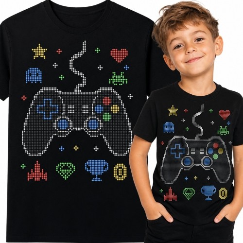 Koszulka chłopięca z kontrolerem do gier - pikselowy motyw retro arcade
