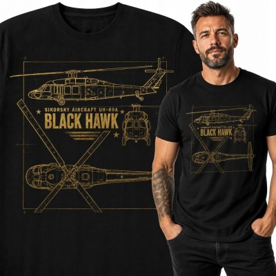 Koszulka męska ze śmigłowcem UH-60A „Black Hawk” - techniczny schemat