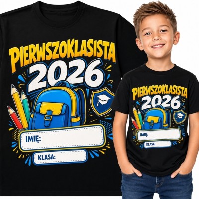 Koszulka chłopięca „Pierwszoklasista 2026” - szkolny motyw z plecakiem