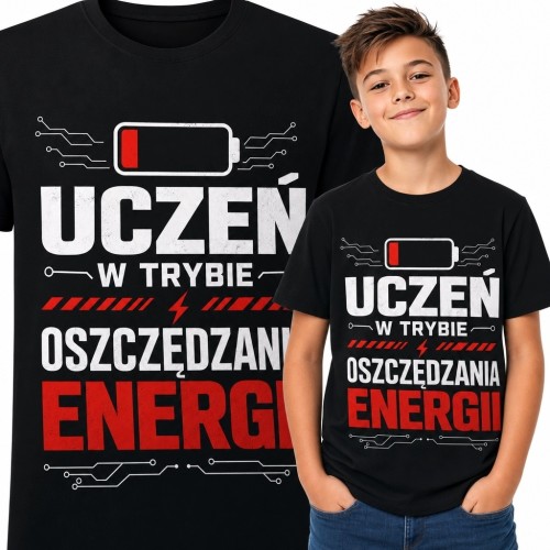 Koszulka chłopięca „Uczeń w trybie oszczędzania energii” - motyw rozładowanej baterii