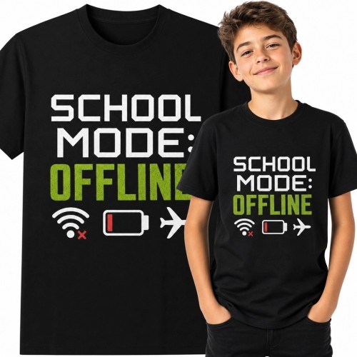 Koszulka chłopięca „School Mode: Offline” - szkolny motyw technologiczny