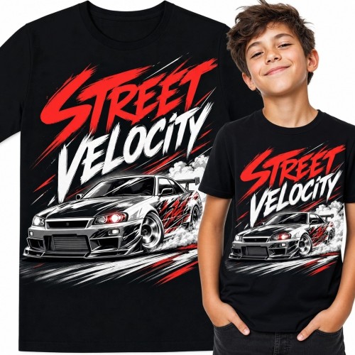 Koszulka chłopięca ze sportowym autem „Street Velocity” - tuning i prędkość