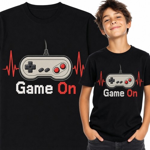 Koszulka chłopięca dla gracza „Game On” - retro kontroler