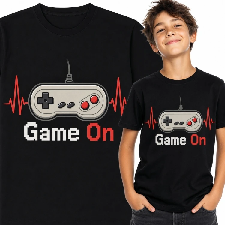 Koszulka chłopięca dla gracza „Game On” - retro kontroler
