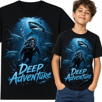 Koszulka chłopięca z nurkiem i rekinami „Deep Adventure” - podwodna przygoda