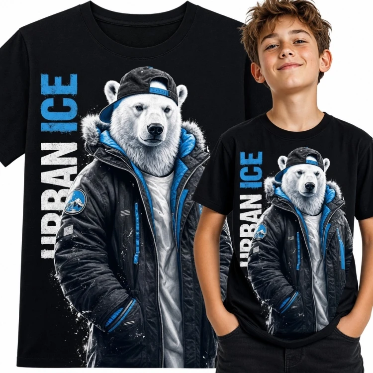 Koszulka chłopięca z niedźwiedziem polarnym „Urban Ice” - streetwearowy nadruk