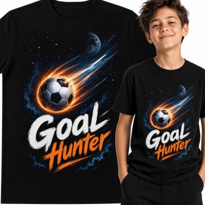 Koszulka chłopięca „Goal Hunter” - ognista piłka nożna w kosmosie