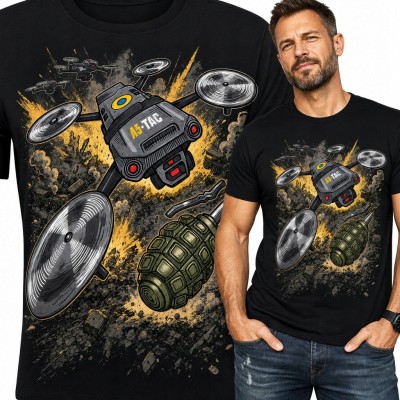 Koszulka męska z futurystycznym dronem bojowym - militarny nadruk