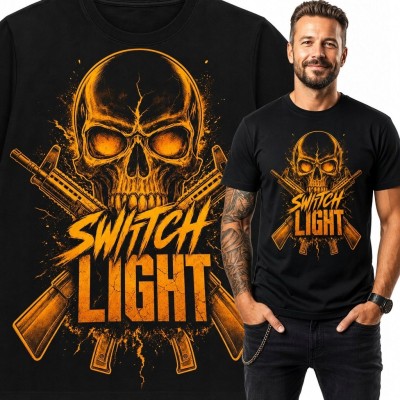 Koszulka męska z czaszką i karabinami „Switch Light” - mroczny militarny wzór
