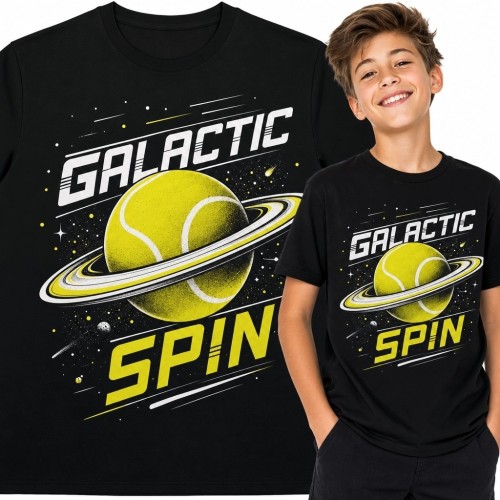 Koszulka chłopięca z galaktyczną piłką tenisową „Galactic Spin” - tenis i kosmos