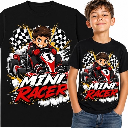 Koszulka chłopięca z gokartem „Mini Racer” - motyw wyścigowy