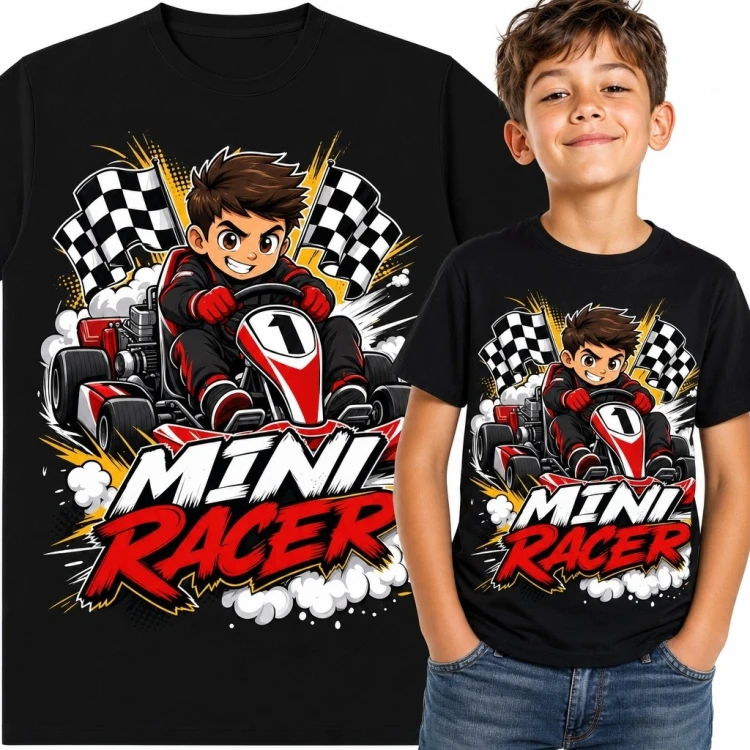 Koszulka chłopięca z gokartem „Mini Racer” - motyw wyścigowy