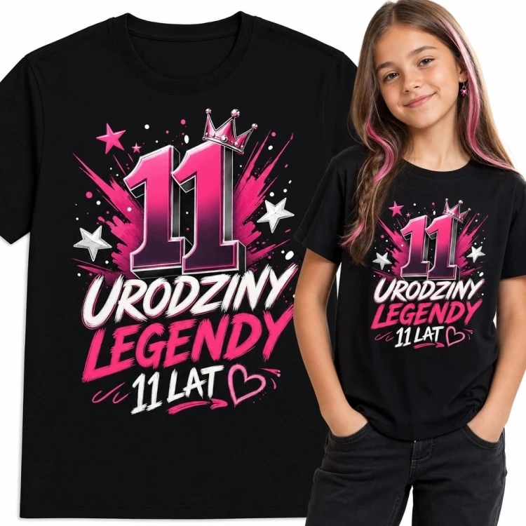 Koszulka dziewczęca na 11 urodziny - korona i napis „11 Urodziny Legendy”
