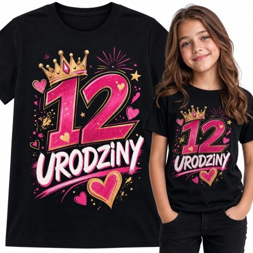 Koszulka dziewczęca na 12 urodziny z koroną - „12 urodziny”