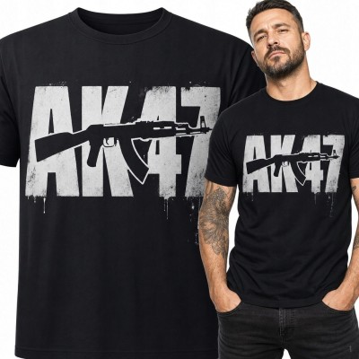 Koszulka męska z motywem „AK-47” - militarny nadruk