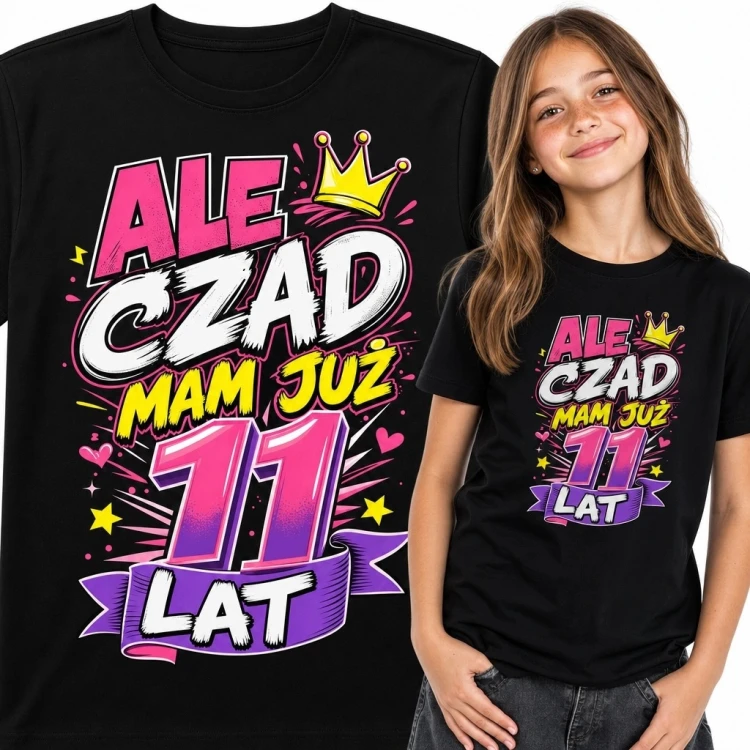 Koszulka dziewczęca na 11 urodziny - „Ale czad mam już 11 lat”