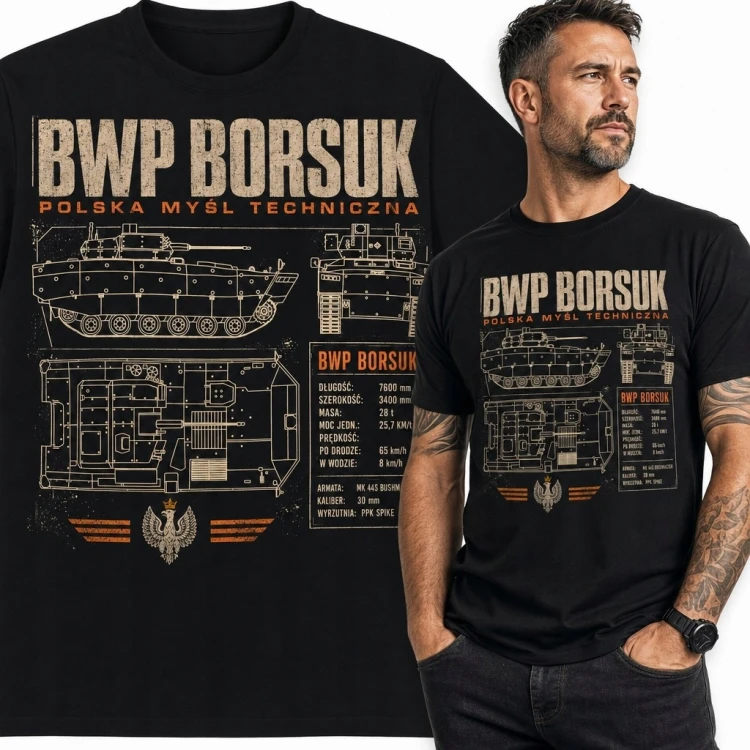 Koszulka męska „BWP Borsuk” - schemat polskiego bojowego wozu piechoty
