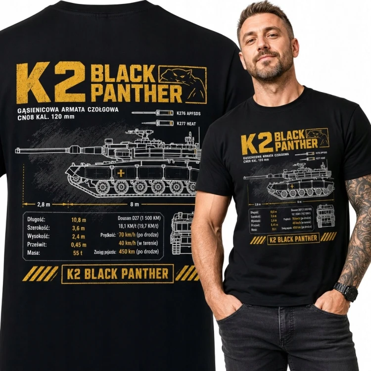 Koszulka męska „K2 Black Panther” - techniczny schemat czołgu