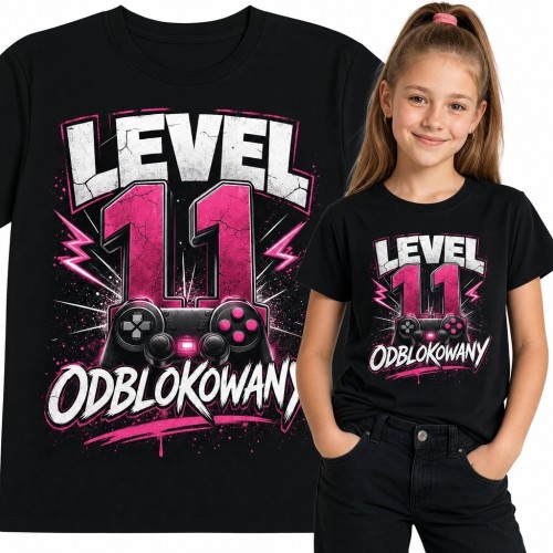 Koszulka dziewczęca na 11 urodziny z kontrolerem - „Level 11 odblokowany”