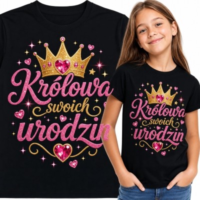 Koszulka dziewczęca na urodziny z koroną „Królowa swoich urodzin”