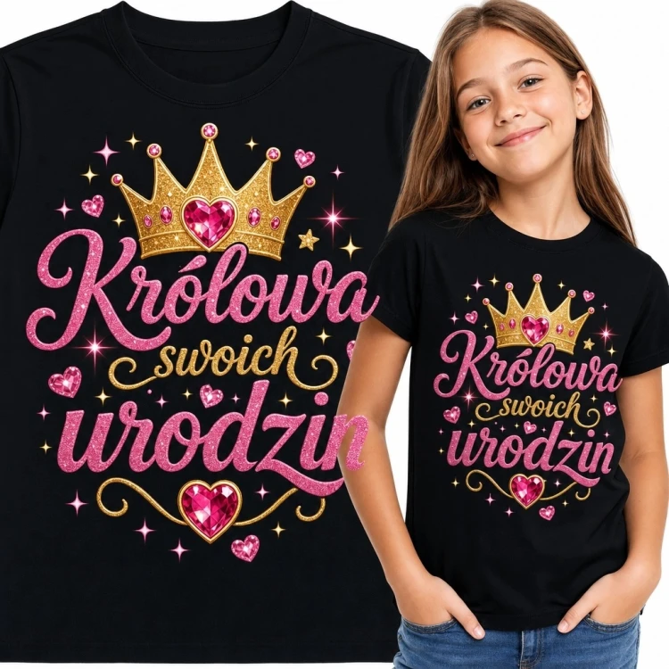 Koszulka dziewczęca na urodziny z koroną „Królowa swoich urodzin”