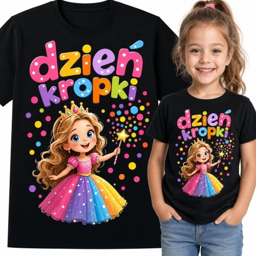 Koszulka dziewczęca na Dzień Kropki z księżniczką „Dzień kropki” - tęczowy nadruk