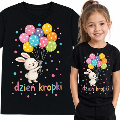 Koszulka dziewczęca na Dzień Kropki z króliczkiem i balonami „Dzień kropki”