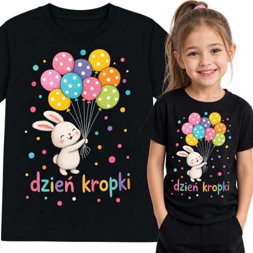 Koszulka dziewczęca na Dzień Kropki z króliczkiem i balonami „Dzień kropki”
