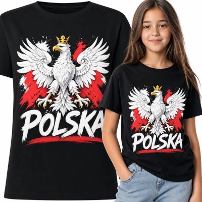 Koszulka dziewczęca z białym orłem i napisem „POLSKA” - czerwono-białe ślady pędzla