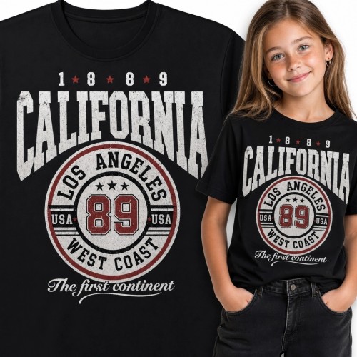 Koszulka dziewczęca „California” z emblematem Los Angeles i numerem 89 - styl college retro
