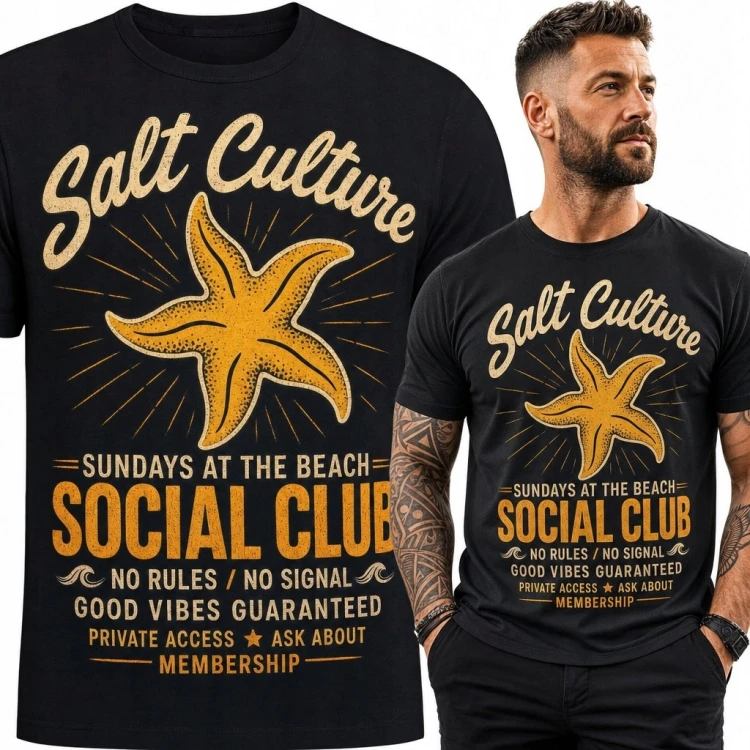 Koszulka męska z rozgwiazdą „Salt Culture” - plażowy nadruk retro