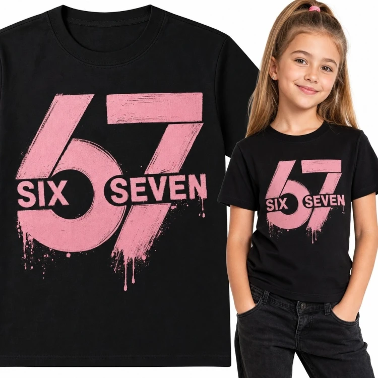 Koszulka dziewczęca z nadrukiem „67 / Six Seven” - streetwear grunge