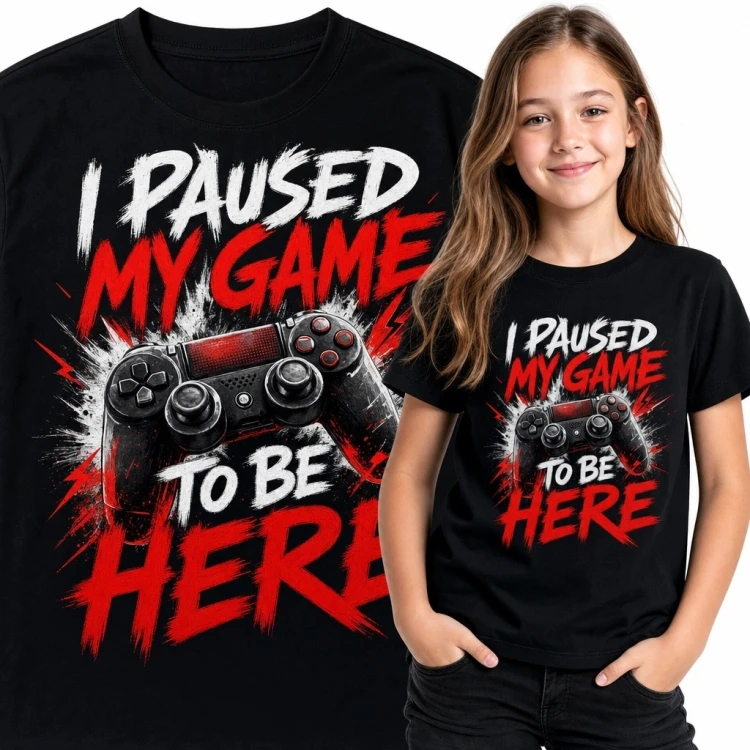 Koszulka dziewczęca gamingowa z kontrolerem - „I Paused My Game to Be Here”