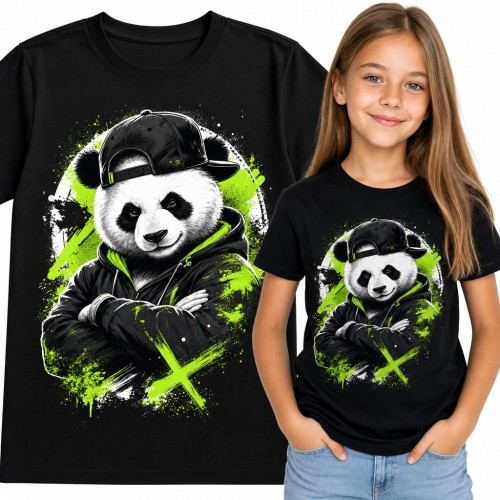 Koszulka dziewczęca z pandą - neonowe graffiti w stylu streetwear