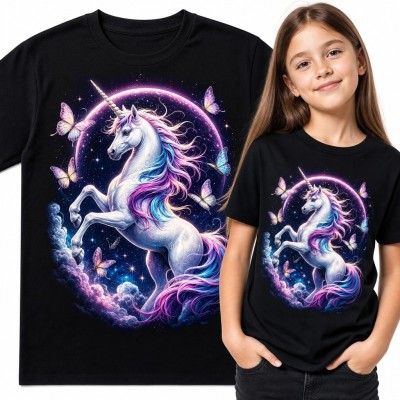 Koszulka dziewczęca z jednorożcem - kosmiczny motyw fantasy