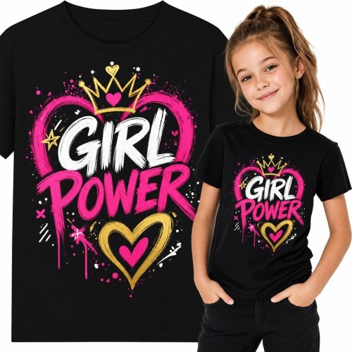 Koszulka dziewczęca „Girl Power” - serca i korona