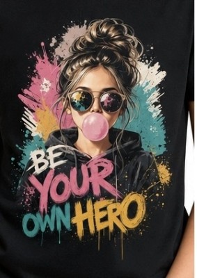 Koszulka dziewczęca z graffiti „Be Your Own Hero” - kolorowy street art