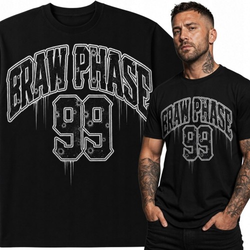 Koszulka męska streetwear „Raw Phase” 99 - postarzany nadruk