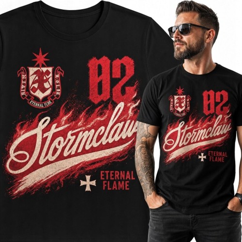 Koszulka męska z rockowym herbem „Stormclaw” i numerem 82